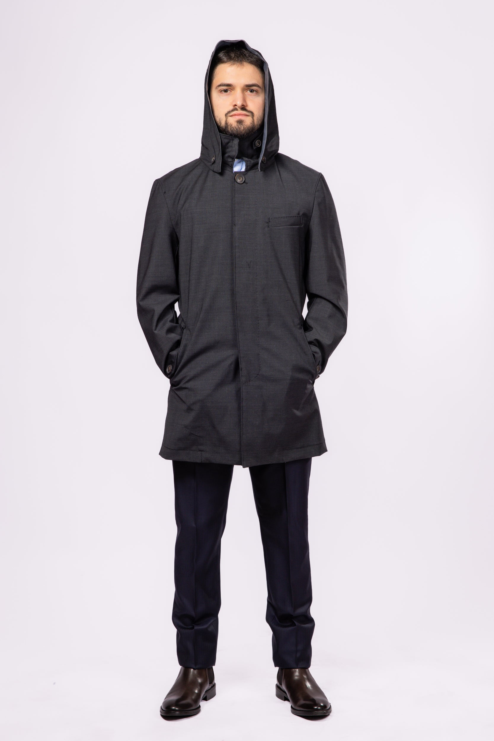 Charcoal Waterproof Wool Raincoat