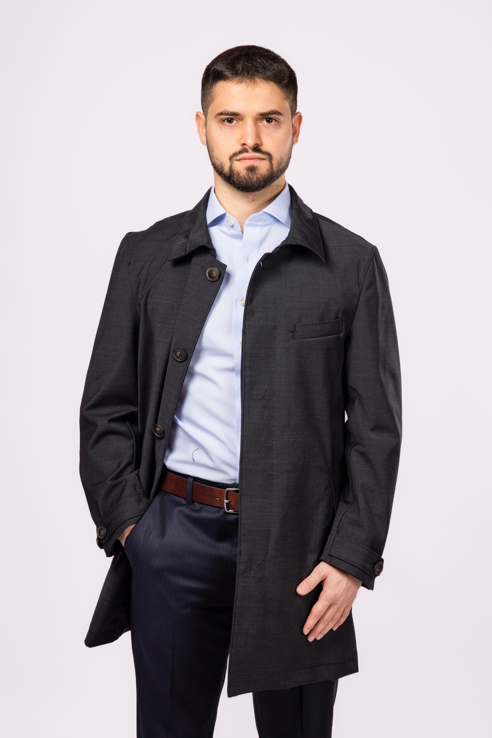 Charcoal Waterproof Wool Raincoat