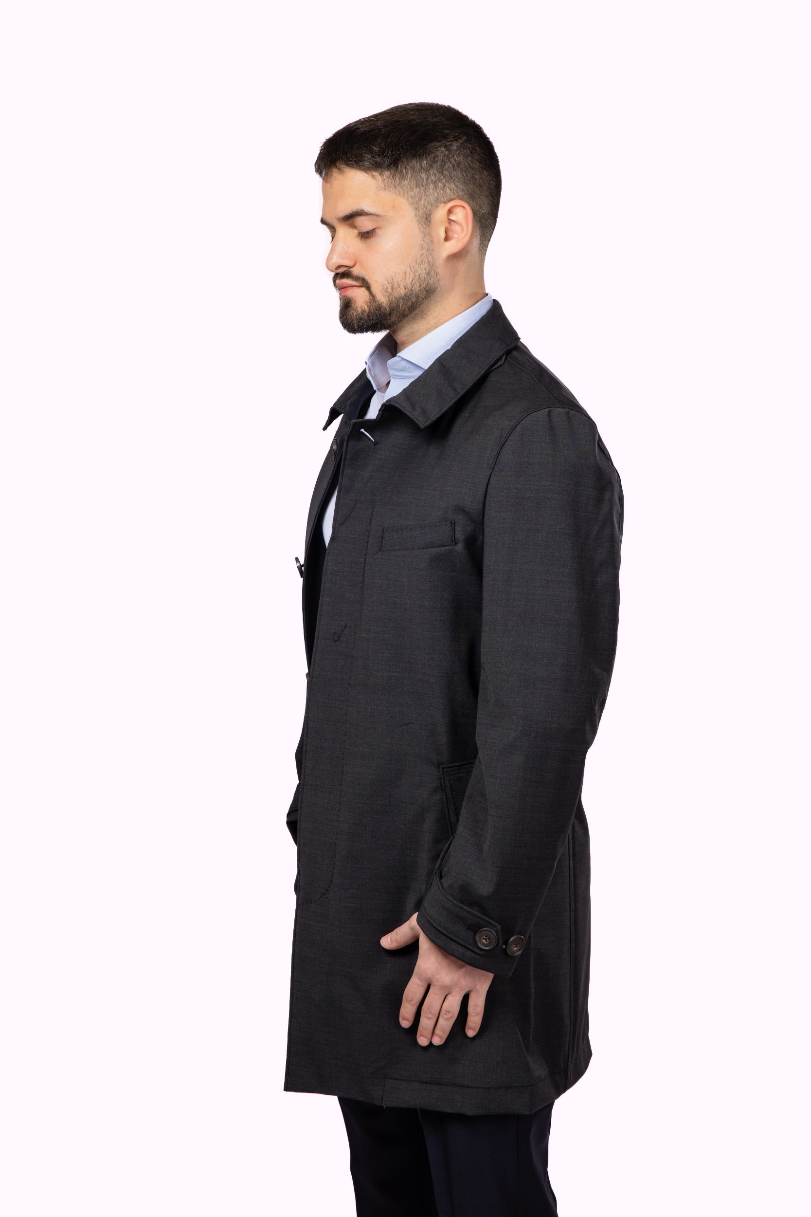 Charcoal Waterproof Wool Raincoat