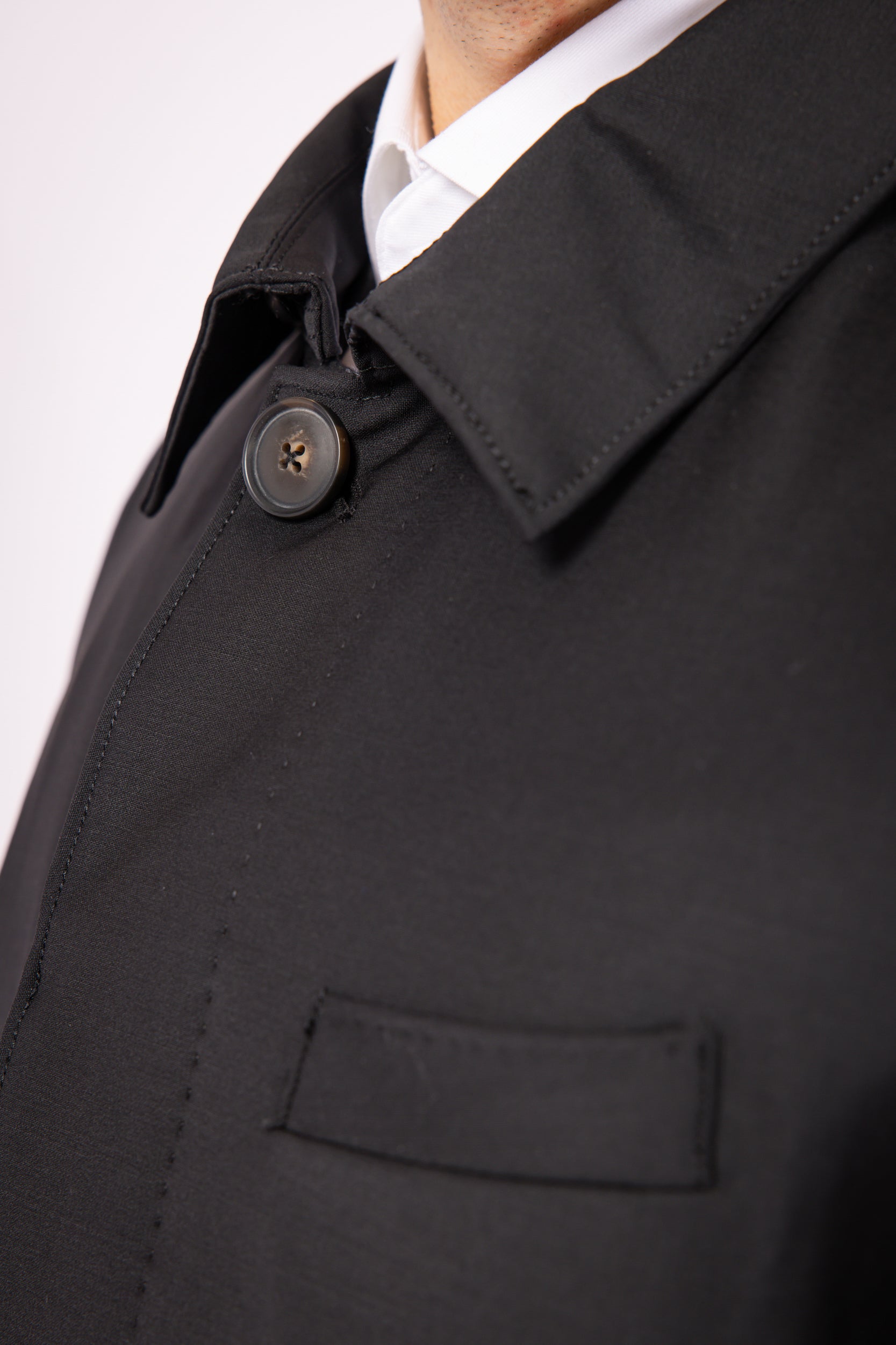 Black Waterproof Wool Raincoat - Atica Man