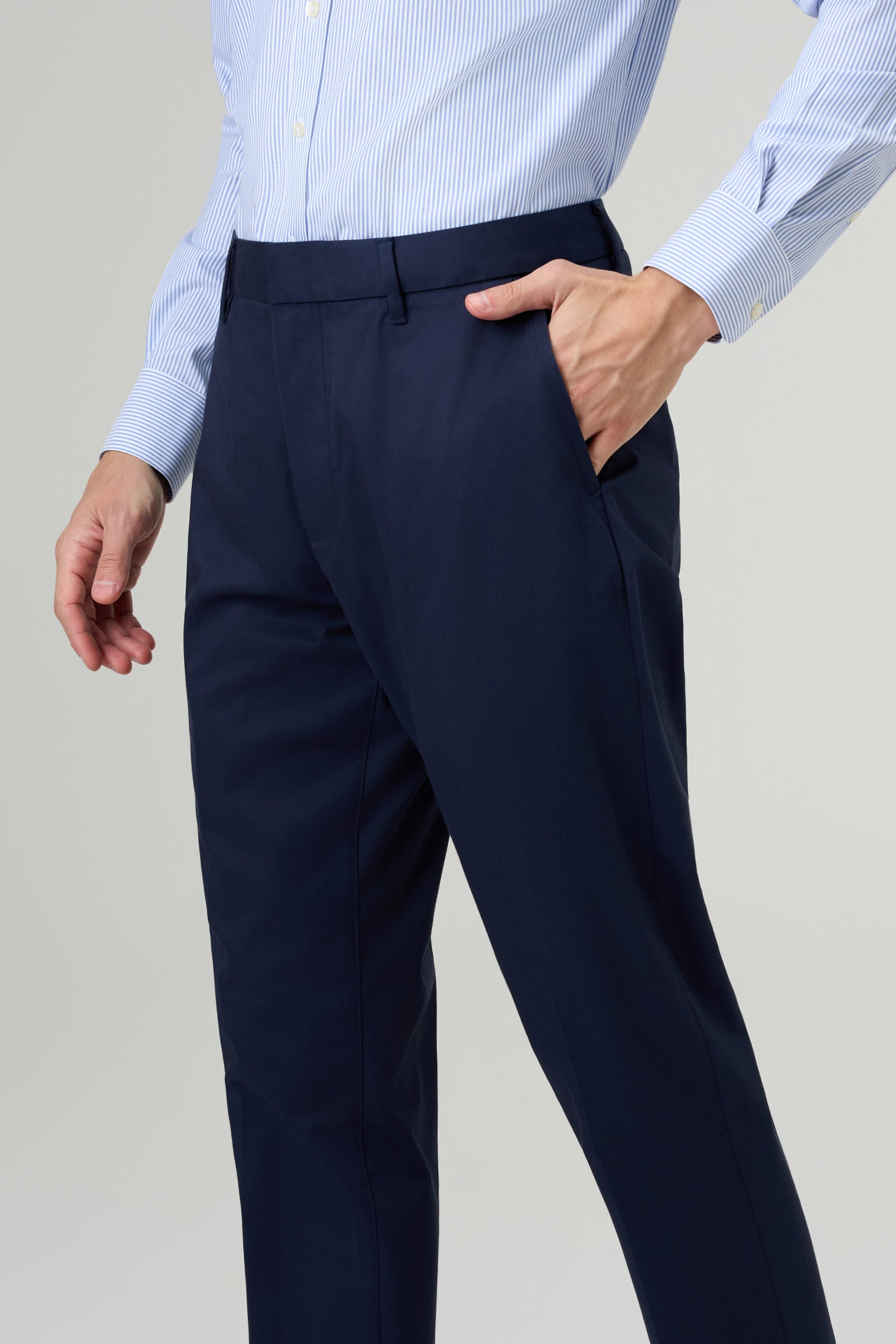Solid Cotton Navy Dress Pants