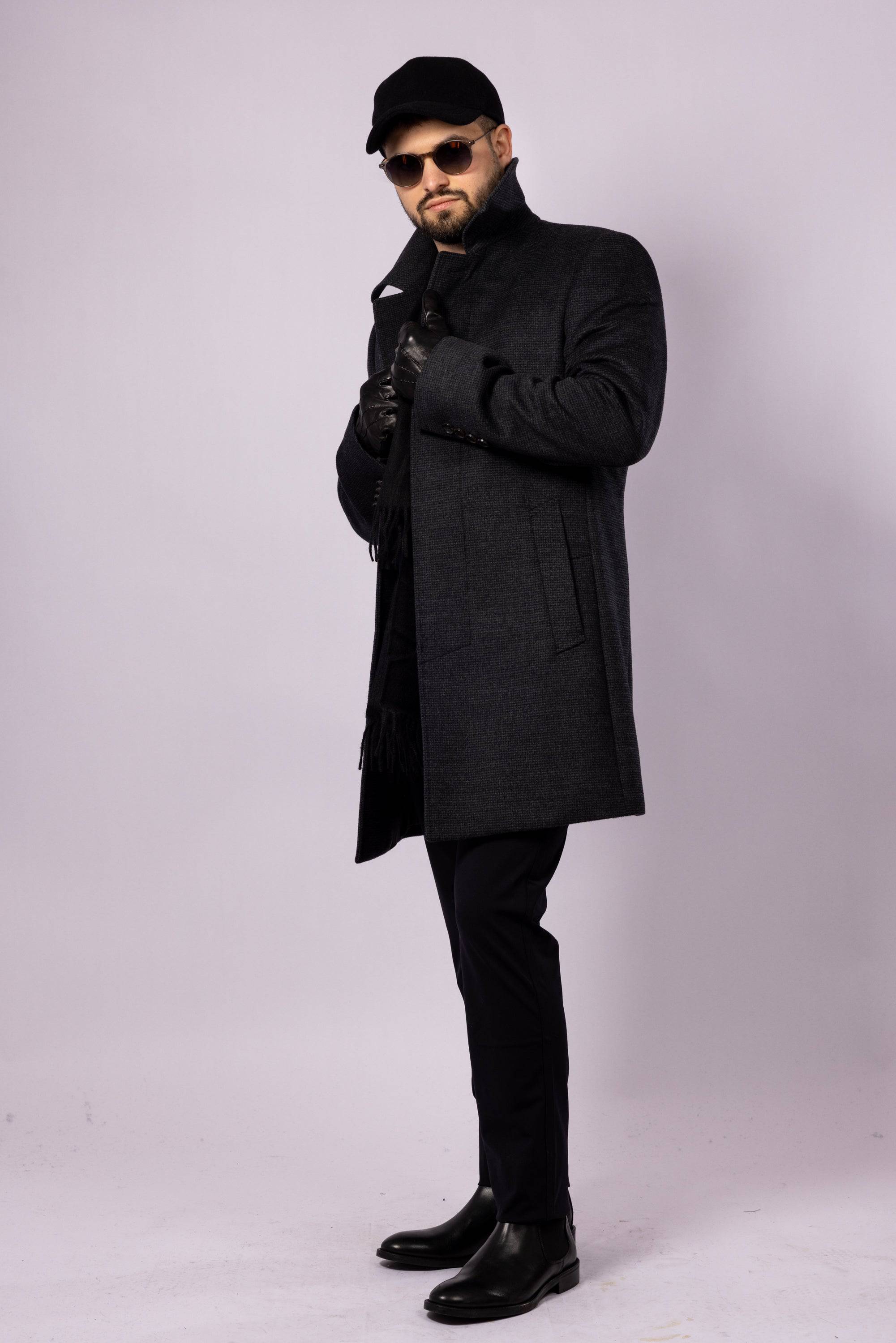 Collared Wool Carcoat - Grey Check - Atica Man