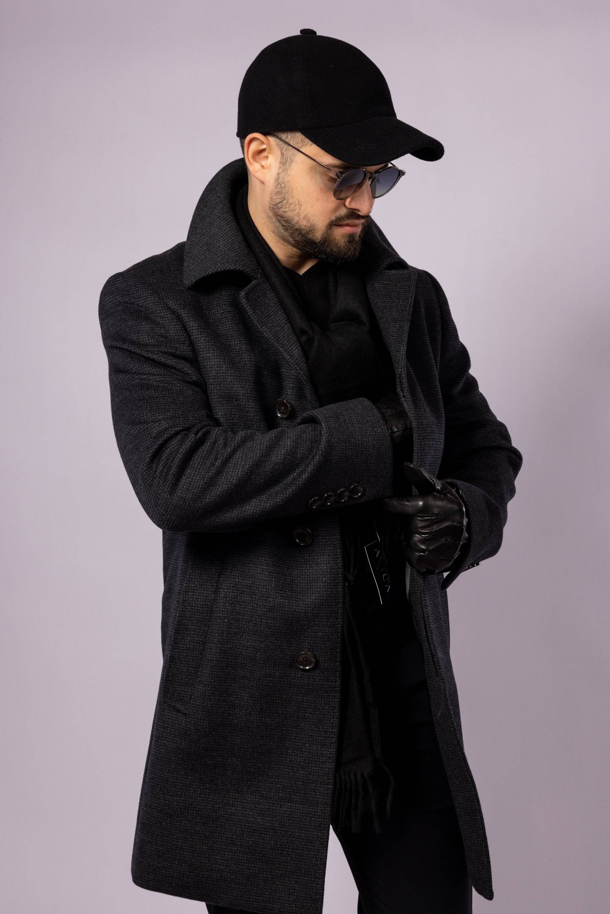 Collared Wool Carcoat - Grey Check - Atica Man