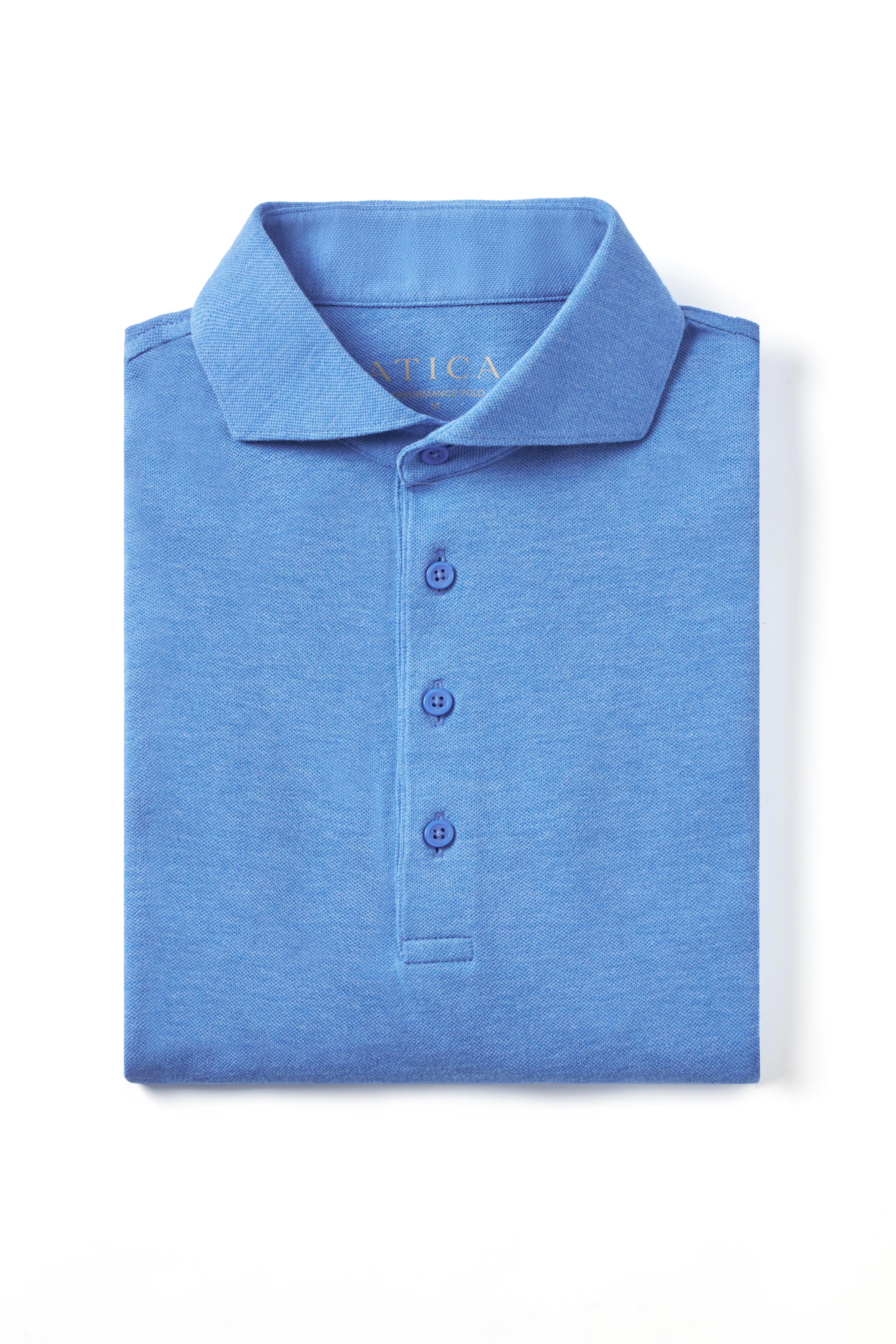 Heather Sky Blue Dress Collar Performance Polo - Atica Man