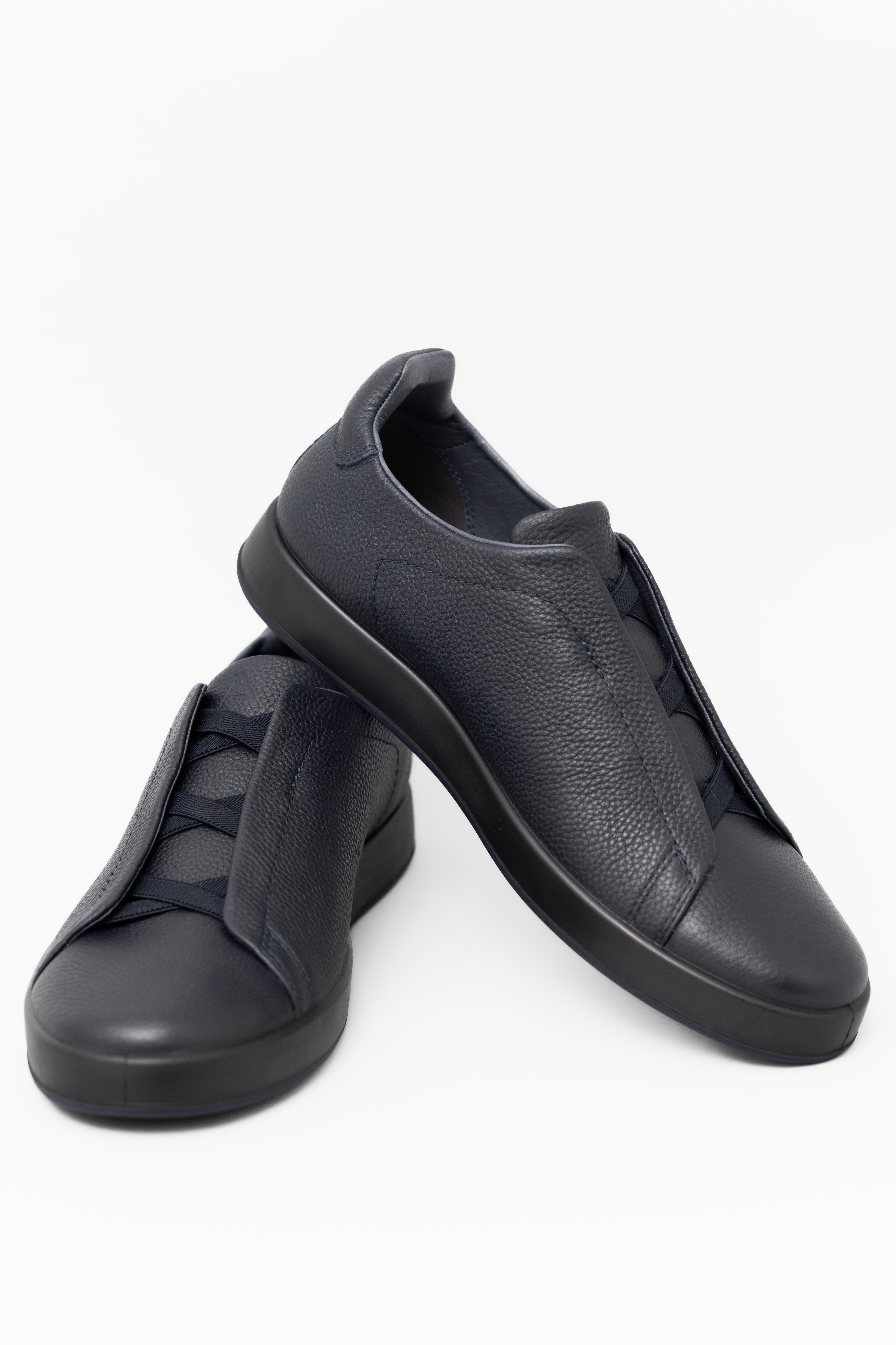 Navy Laceless Leather Sneaker