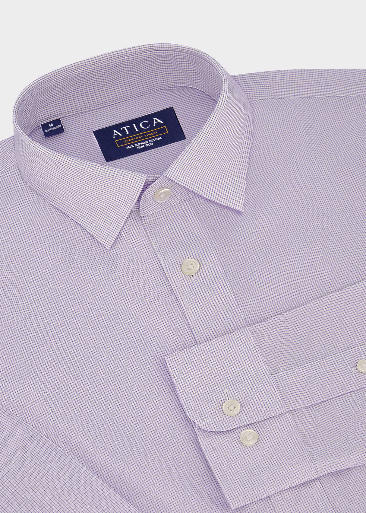 Everyday Lavender Micro Grid Casual Shirt – Non-Iron, Wrinkle-Resistant, Breathable Cotton, Classic Fit