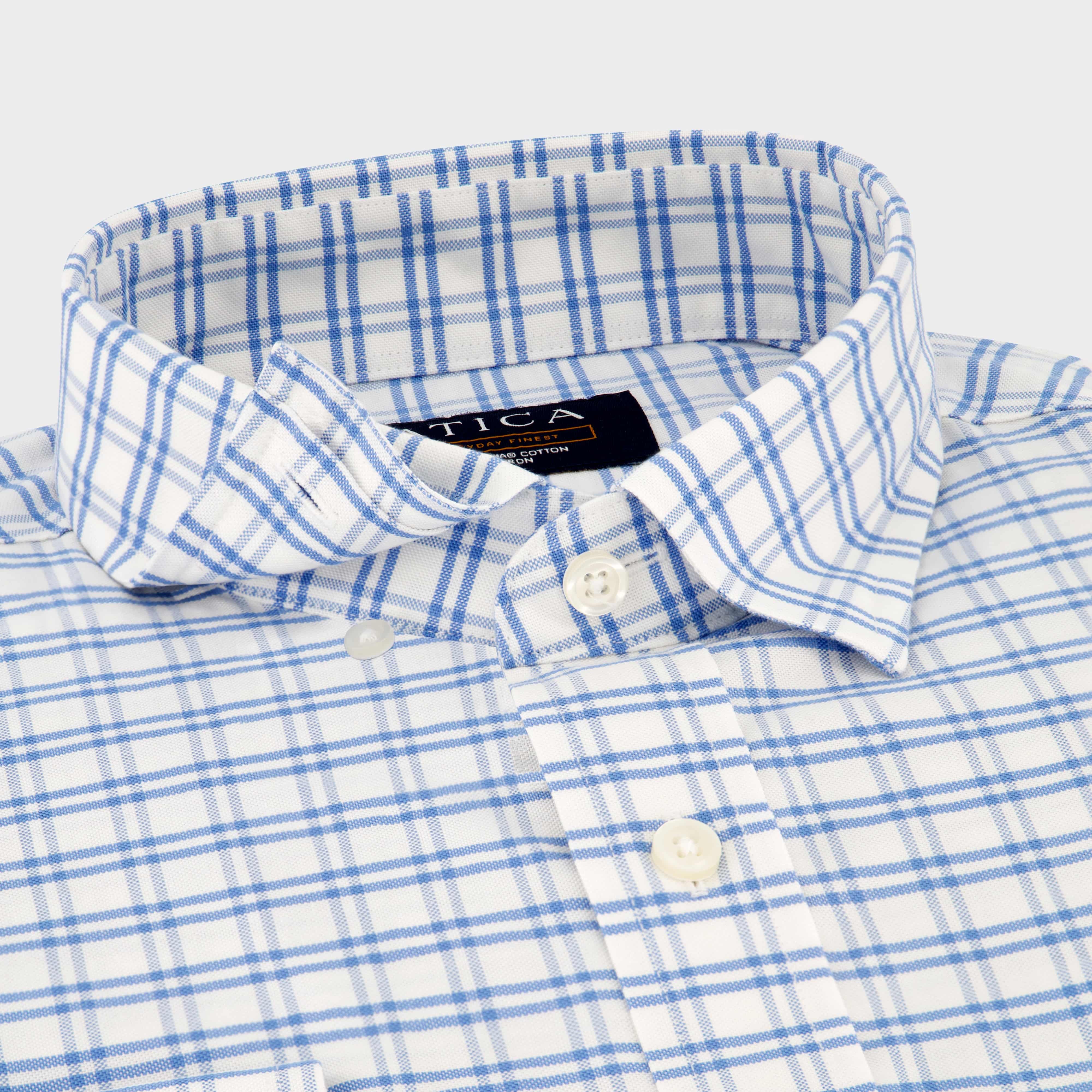 Everyday Light Blue Grid Casual Shirt – Non-Iron, Wrinkle-Resistant, Breathable Cotton