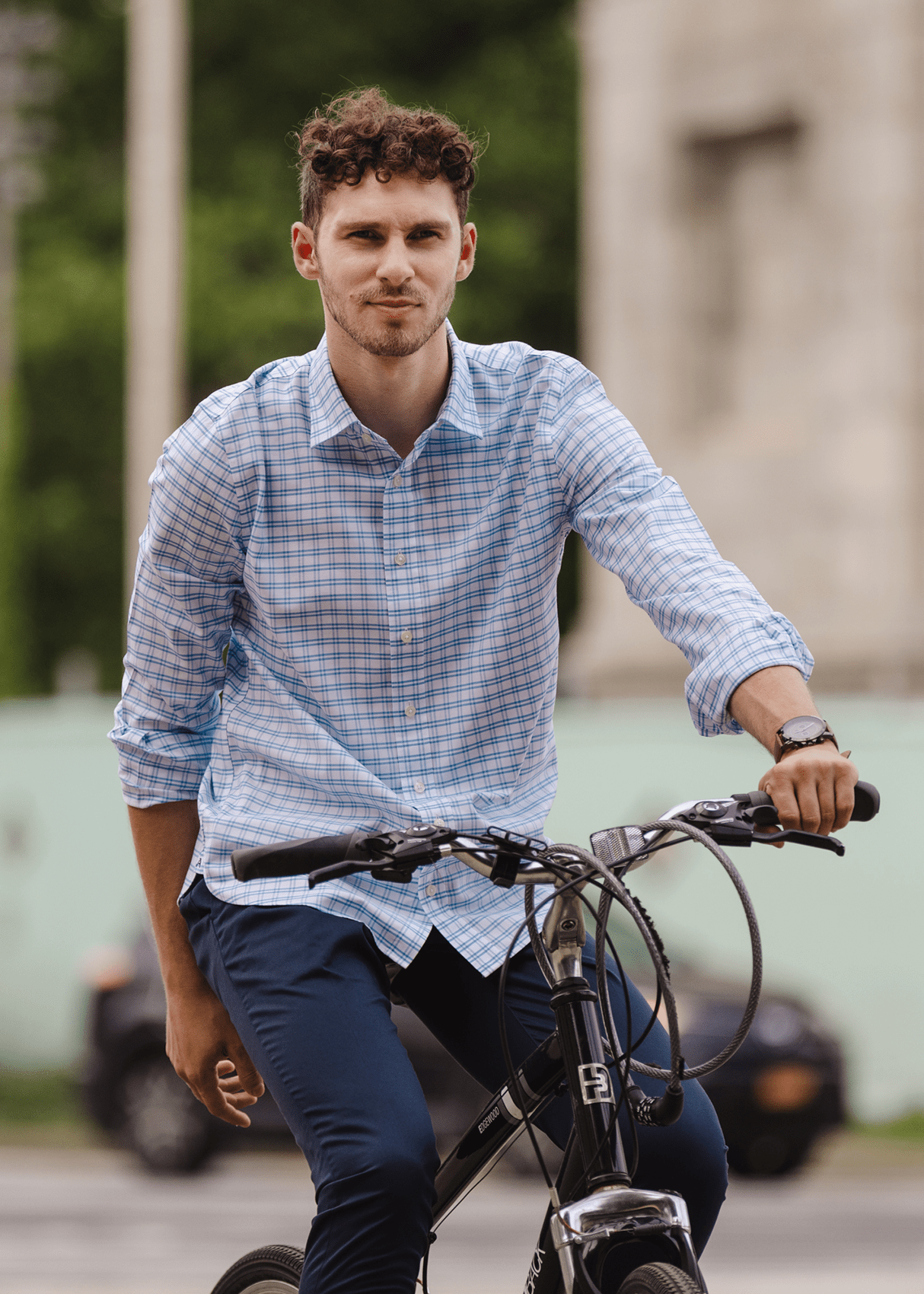 Everyday Light Blue Grid Casual Shirt – Non-Iron, Wrinkle-Resistant, Breathable Cotton