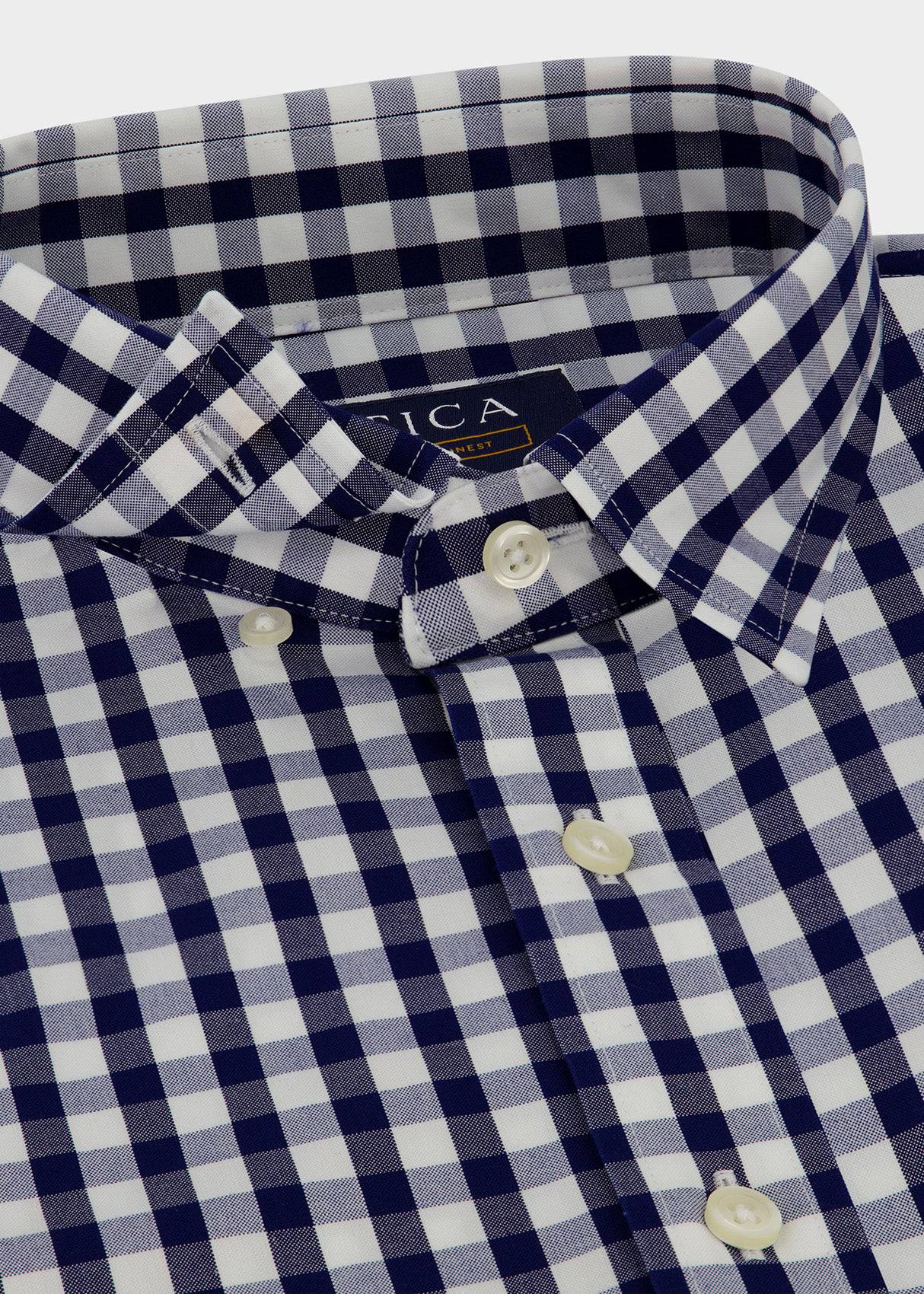 Everyday Navy Gingham Casual Shirt – Non-Iron, Wrinkle-Resistant, Breathable Cotton, Classic Fit