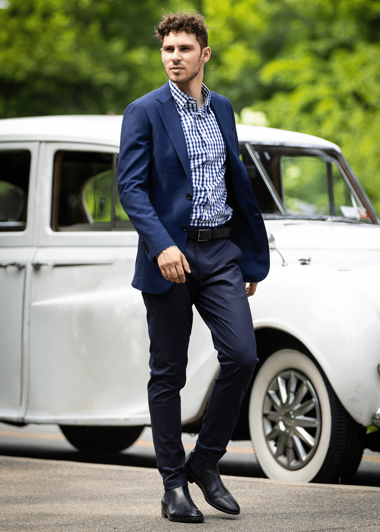 Everyday Navy Gingham Casual Shirt – Non-Iron, Wrinkle-Resistant, Breathable Cotton, Classic Fit