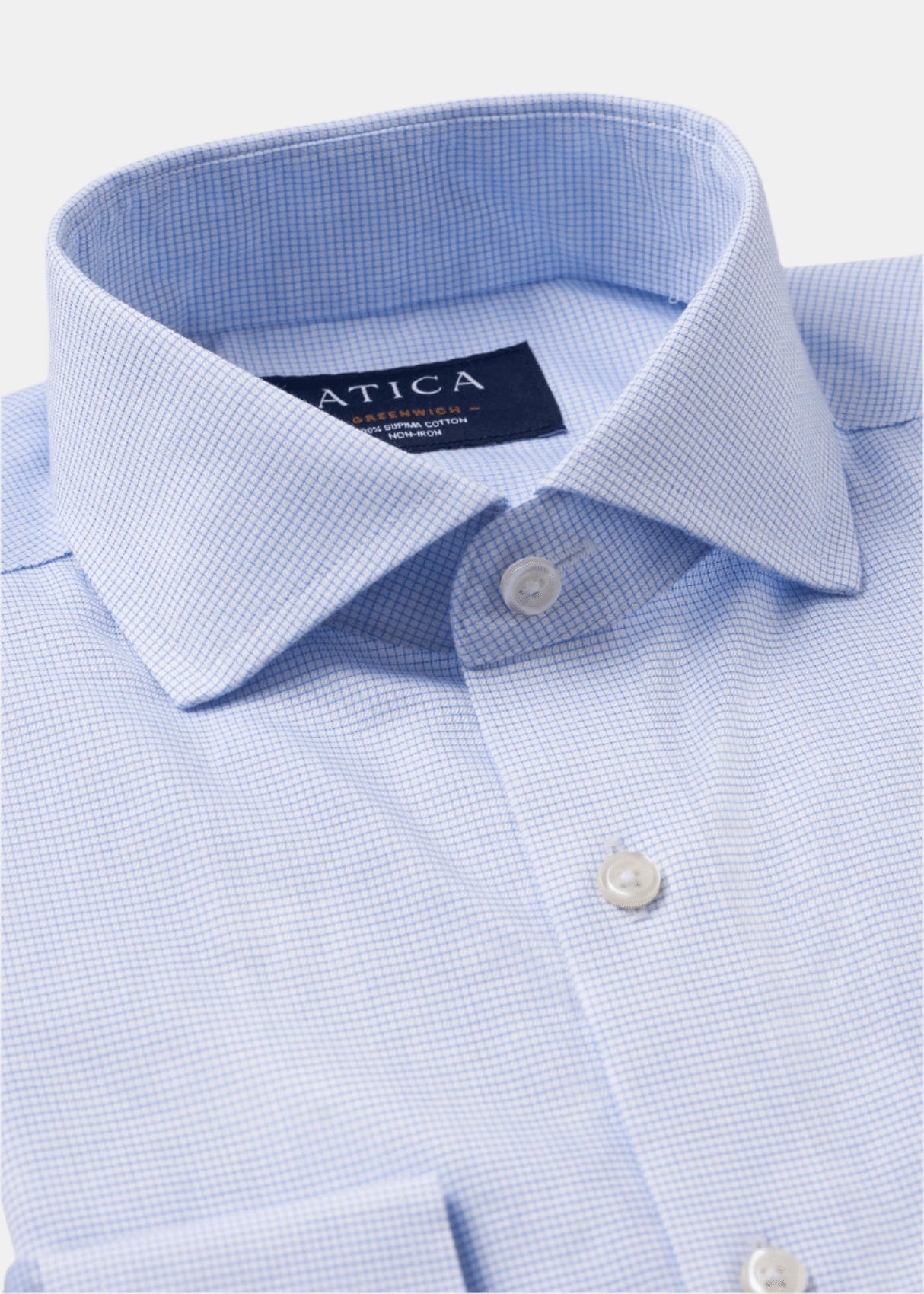 Greenwich Light Blue Grid Dress Shirt – Non-Iron, Wrinkle-Resistant, Breathable Cotton, Classic Fit