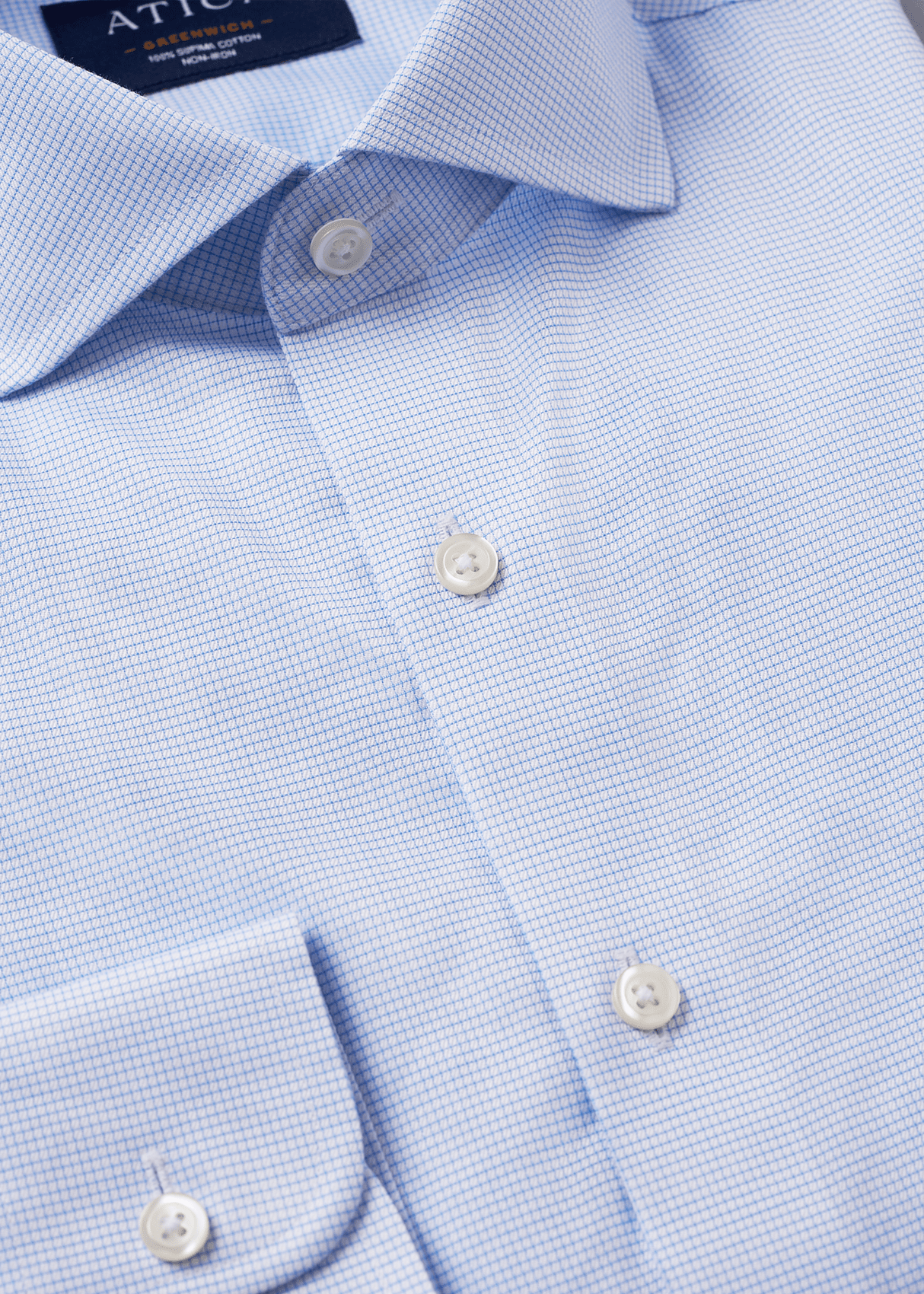 Greenwich Light Blue Grid Dress Shirt – Non-Iron, Wrinkle-Resistant, Breathable Cotton, Classic Fit