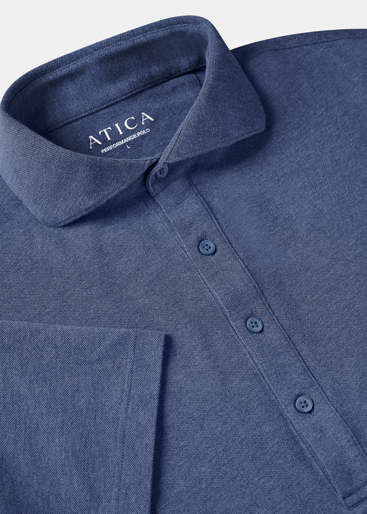 Men's Heather Blue Polo Shirt. Made from 100% breathable American Cotton, wrinkle free