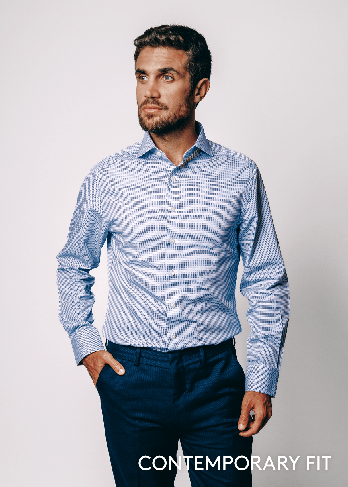 Greenwich Blue Check Dress Shirt – Non-Iron, Wrinkle-Resistant, Breathable Cotton, Classic Fit