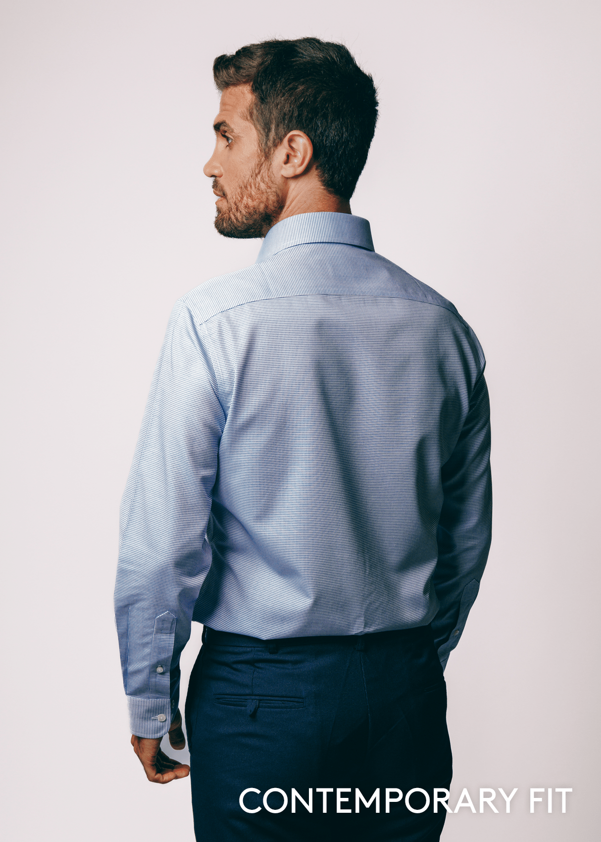 Greenwich Blue Check Dress Shirt – Non-Iron, Wrinkle-Resistant, Breathable Cotton, Classic Fit