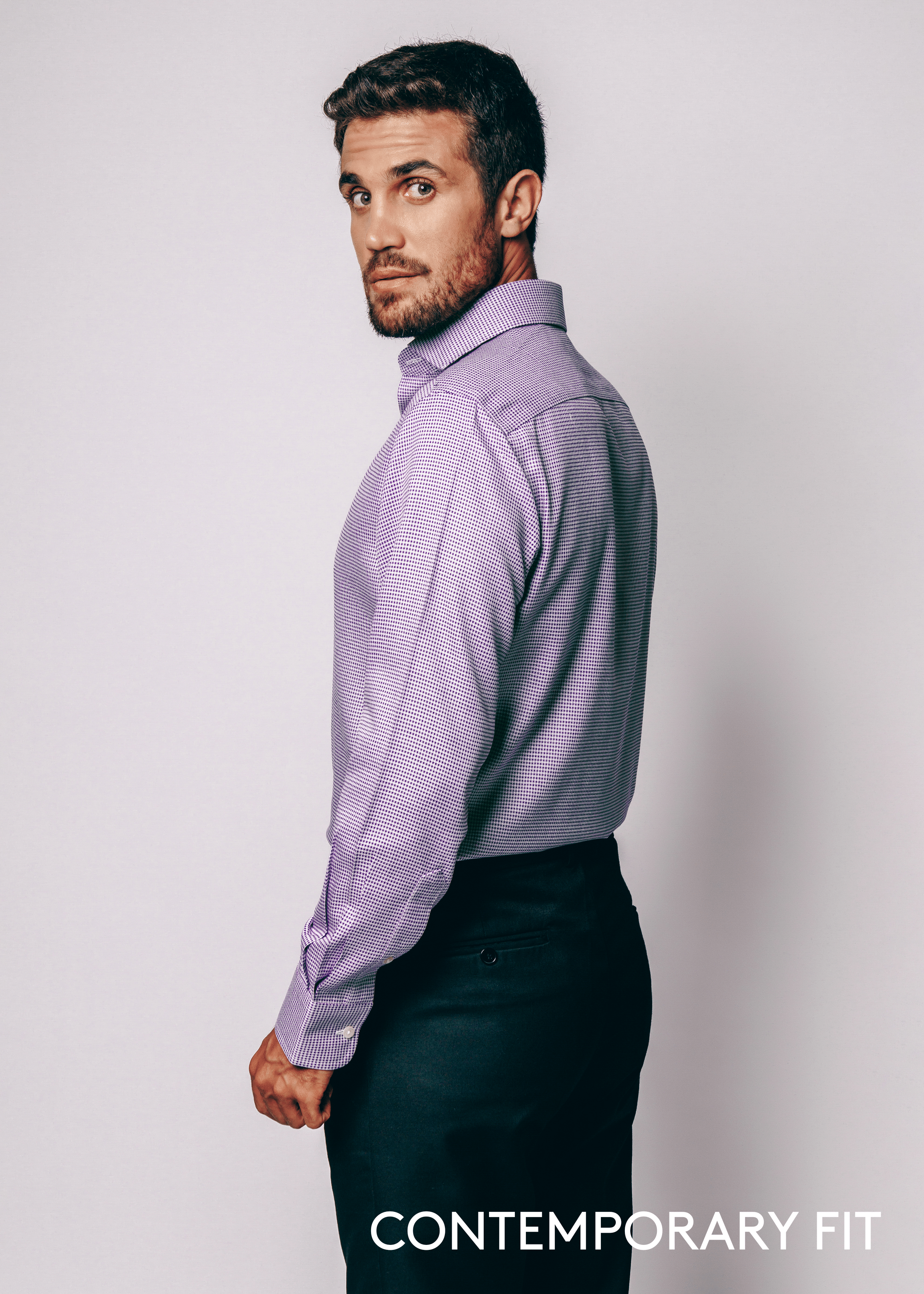 Greenwich Purple Check Dress Shirt – Non-Iron, Wrinkle-Resistant, Breathable Cotton