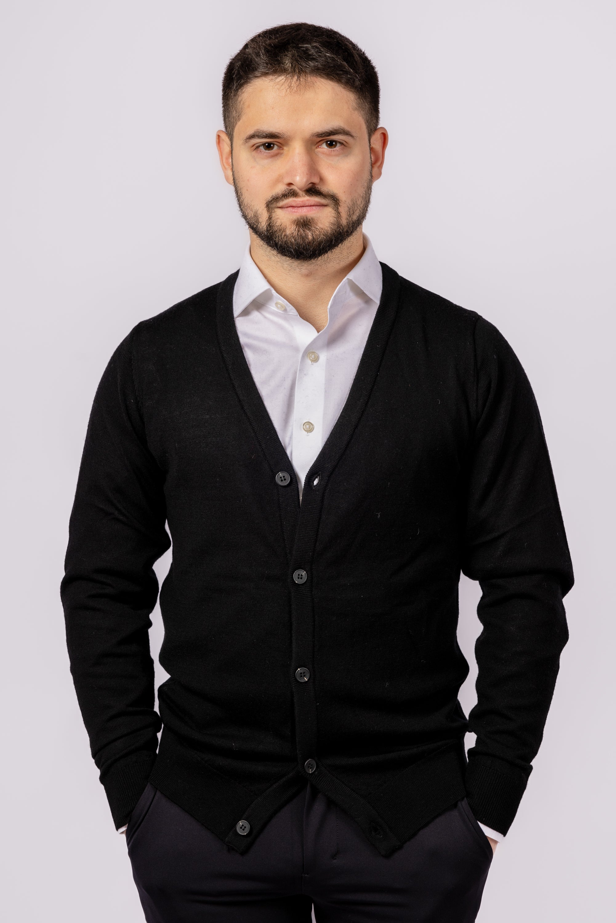 white dress with black cardigan Classic Button-Up Cardigan Black / L