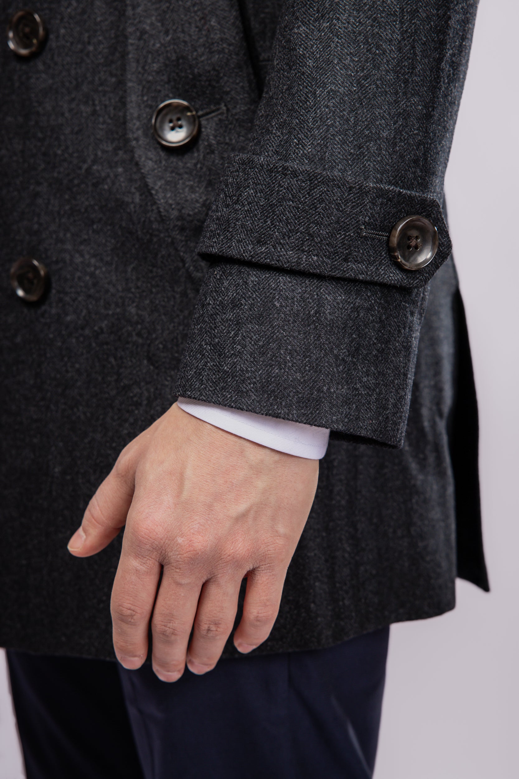 Herringbone Wool Peacoat - Grey Herringbone - Atica Man