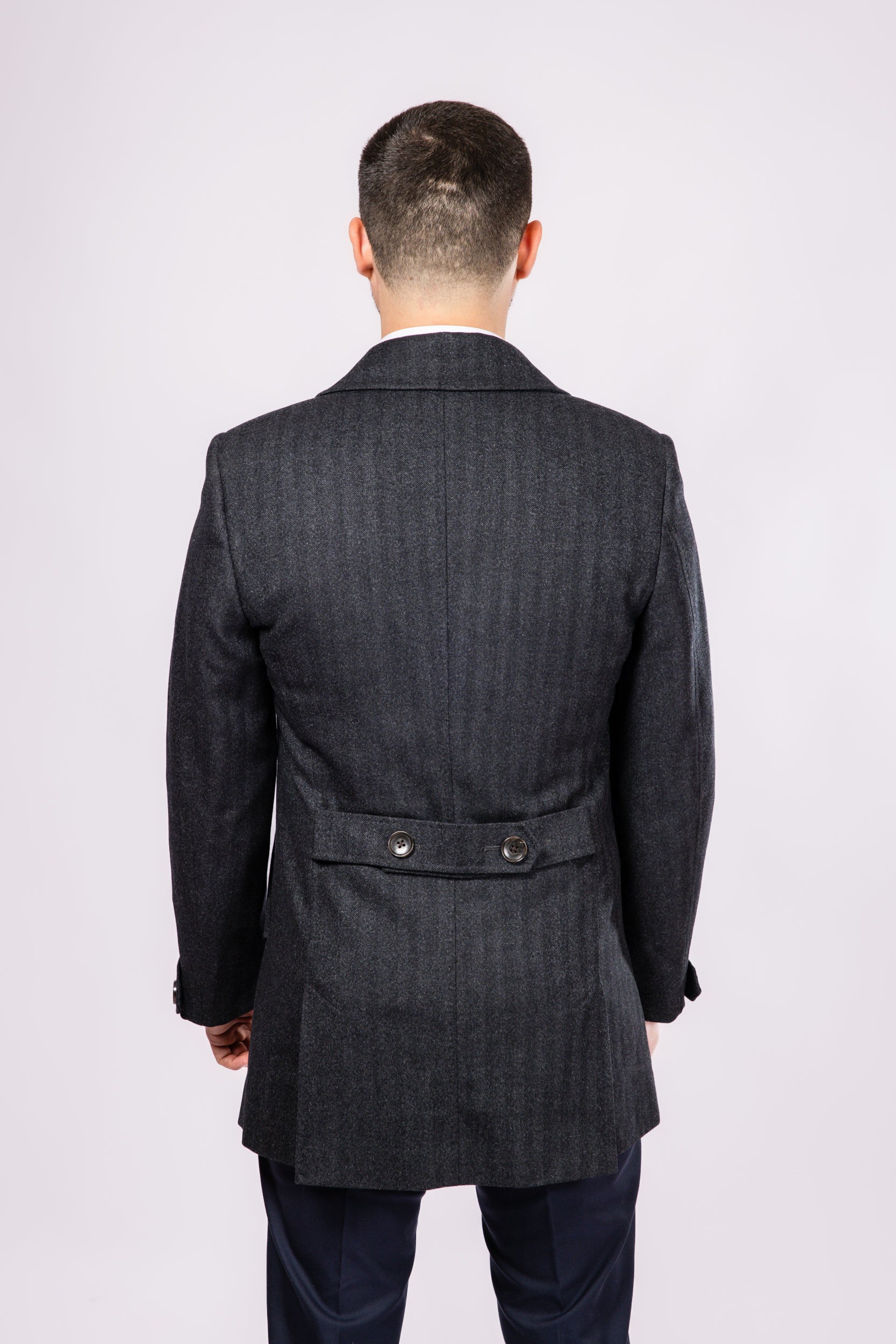 Herringbone Wool Peacoat - Grey Herringbone - Atica Man