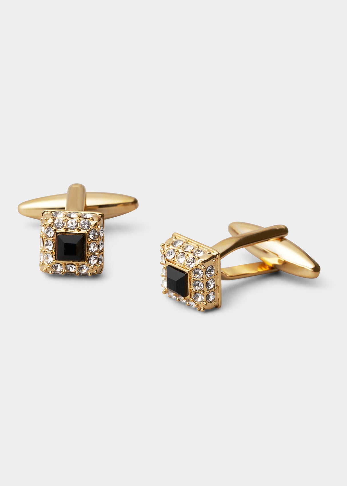 Diamond Studded Onyx Square Cufflinks.