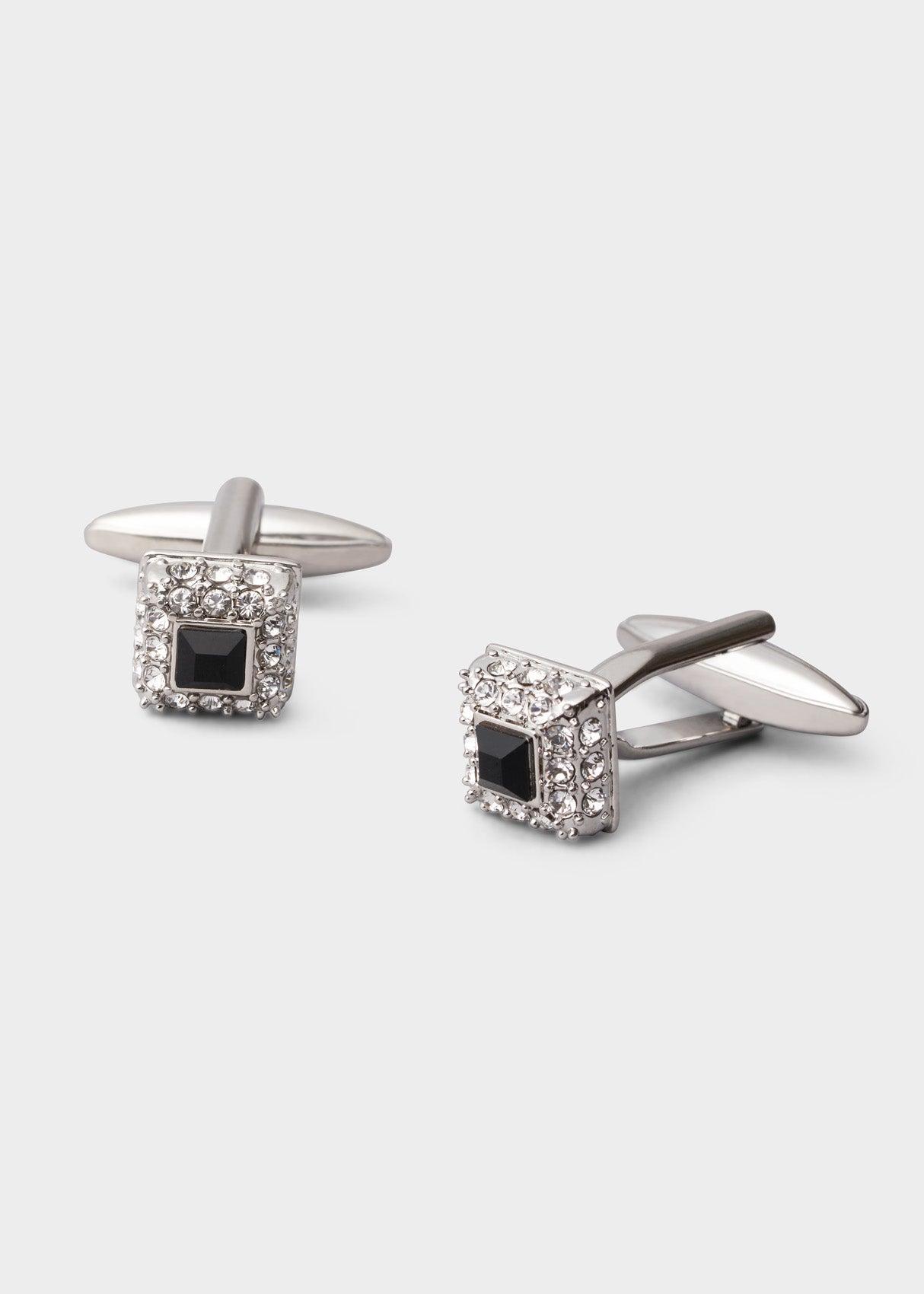 Diamond Studded Onyx Square Cufflinks.