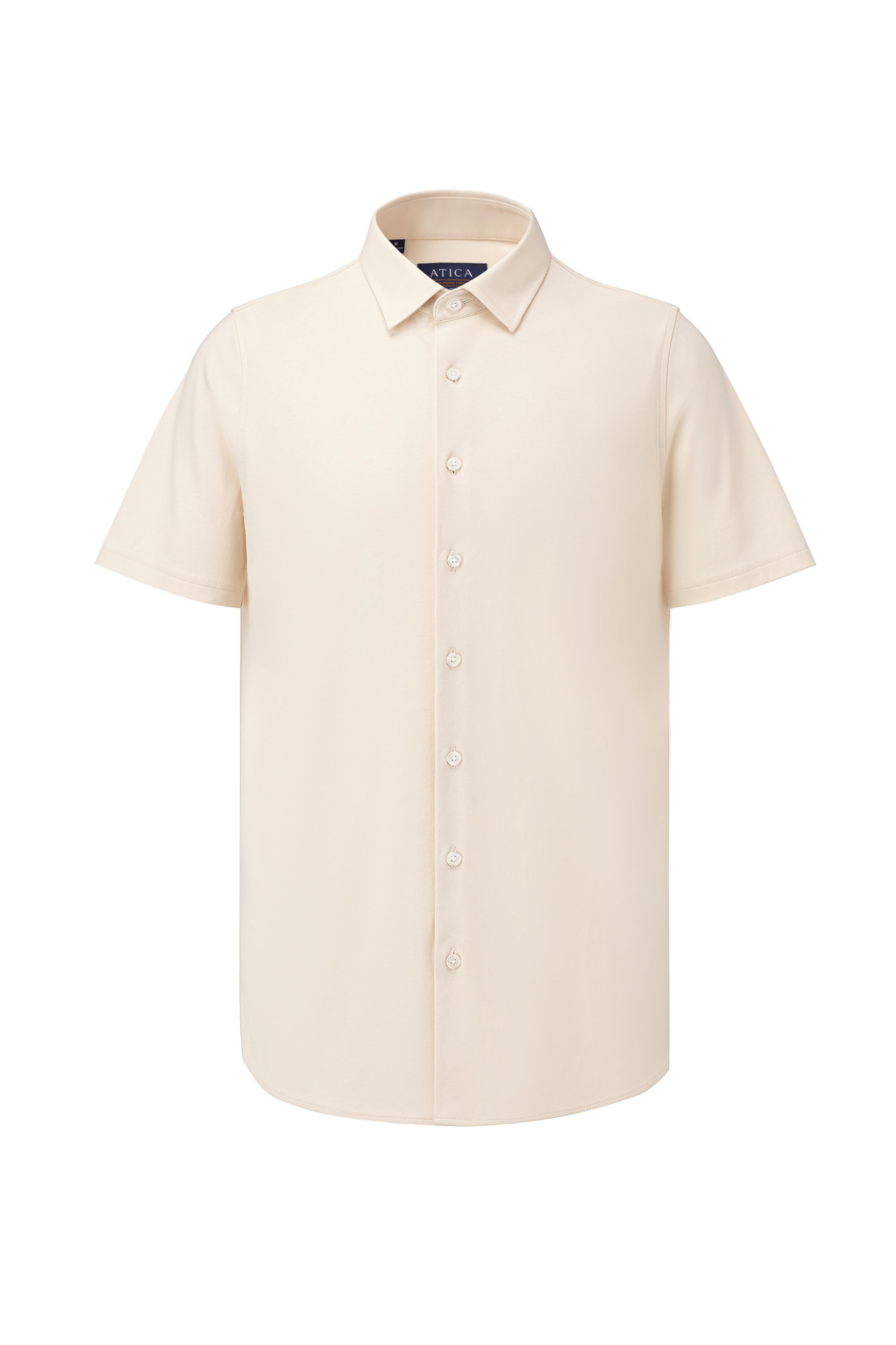 Short Sleeve Button Down Knit Shirt - Ivory - Atica Man
