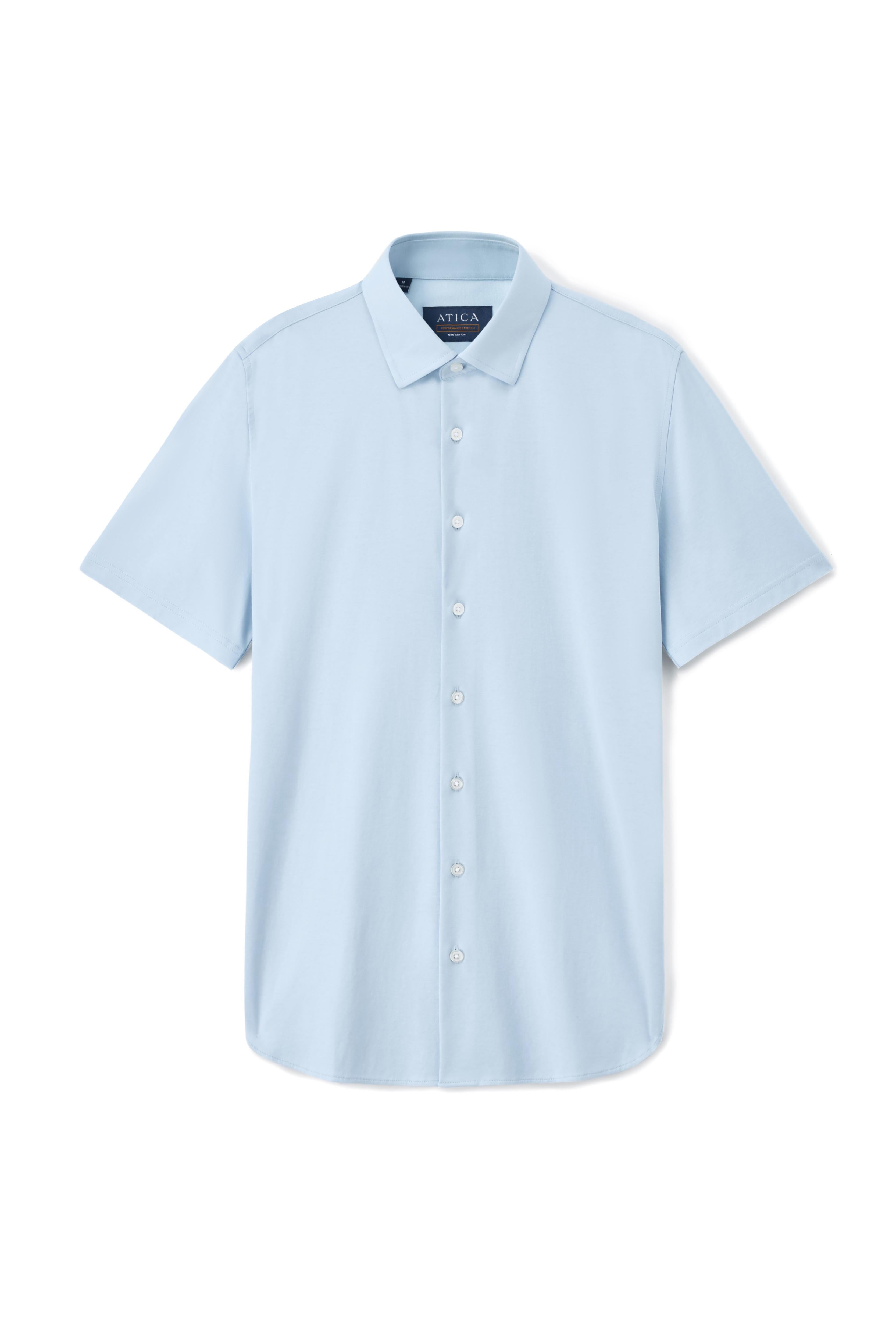 Short Sleeve Button Down Knit Shirt - Sky Blue - Atica Man