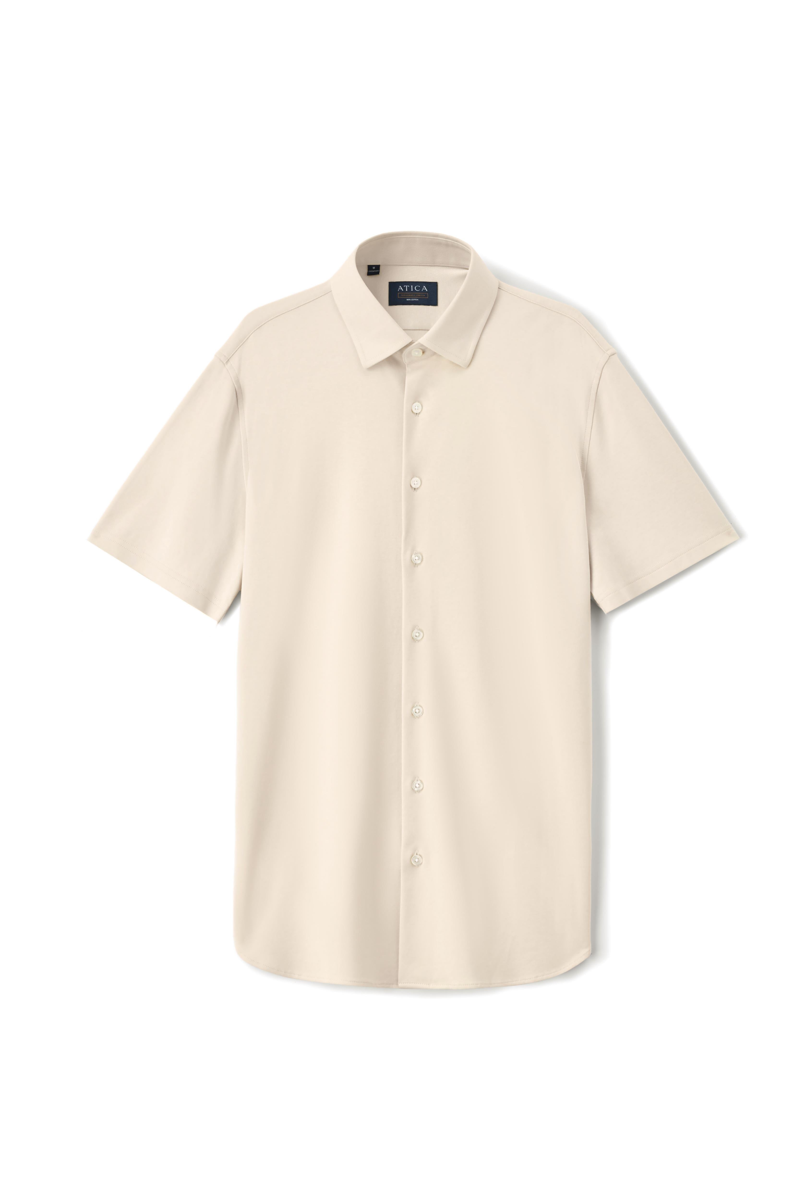 Short Sleeve Button Down Knit Shirt - Ivory - Atica Man