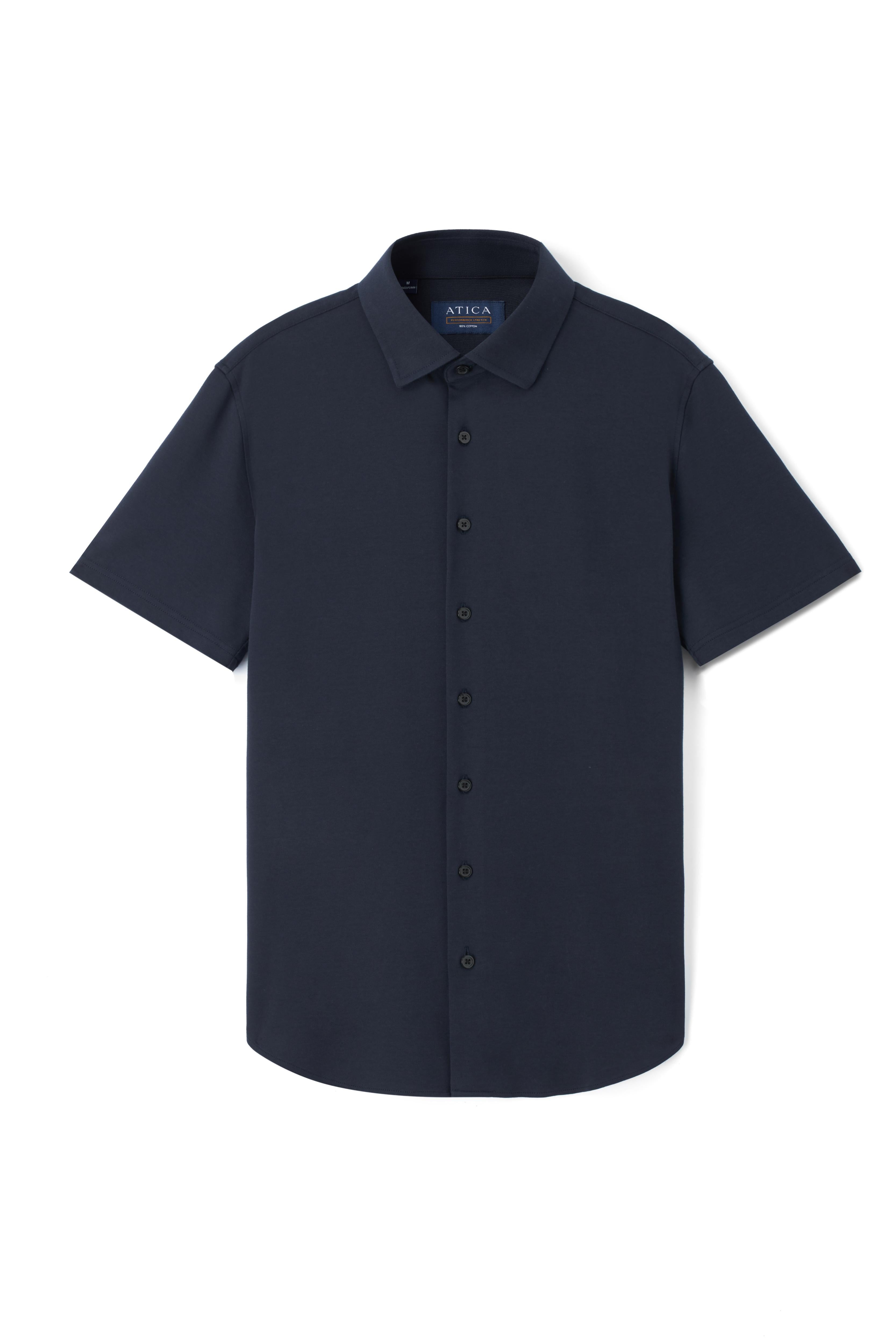 Short Sleeve Button Down Knit Shirt - Dark Navy - Atica Man