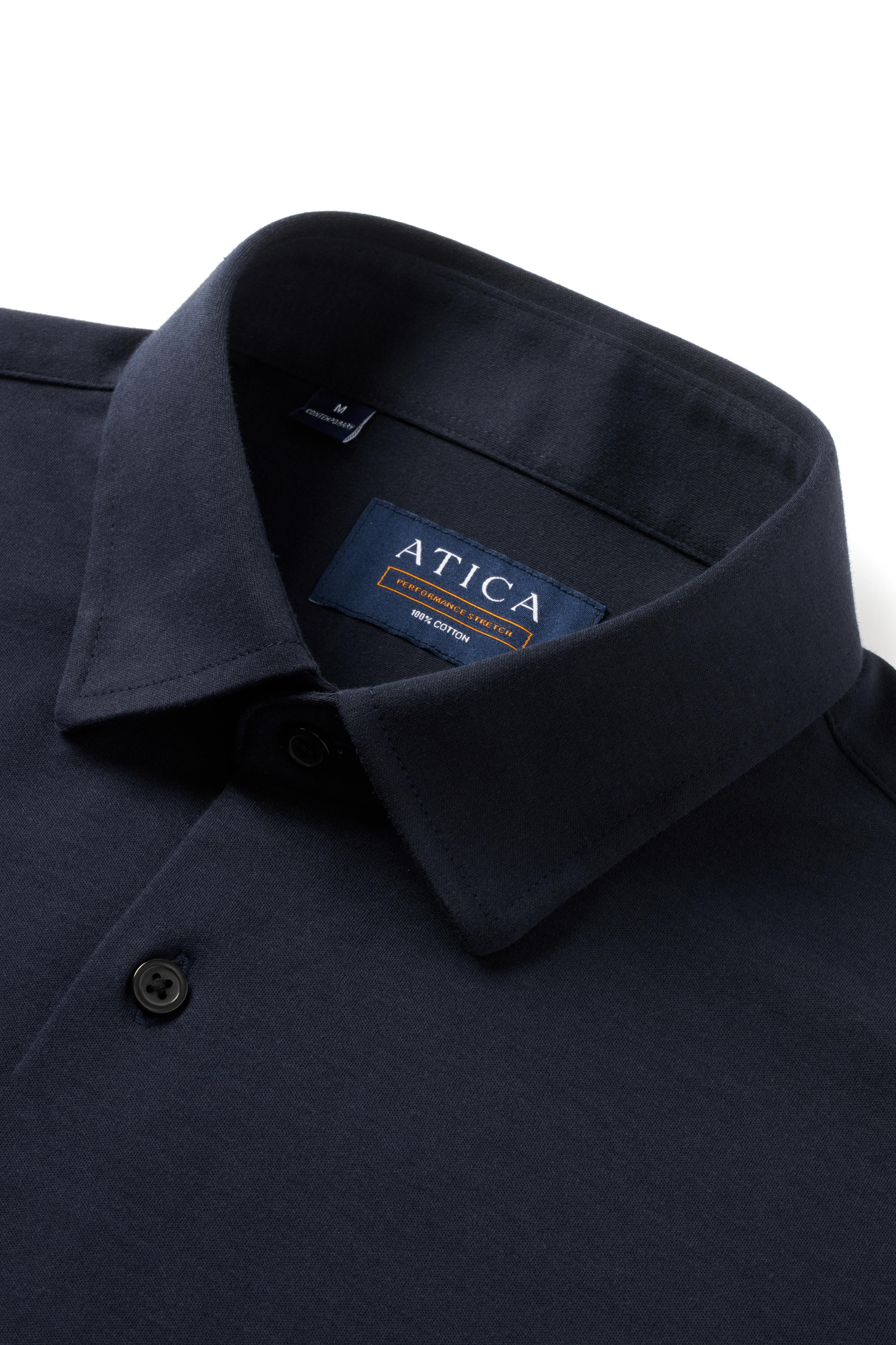 Short Sleeve Button Down Knit Shirt - Dark Navy - Atica Man