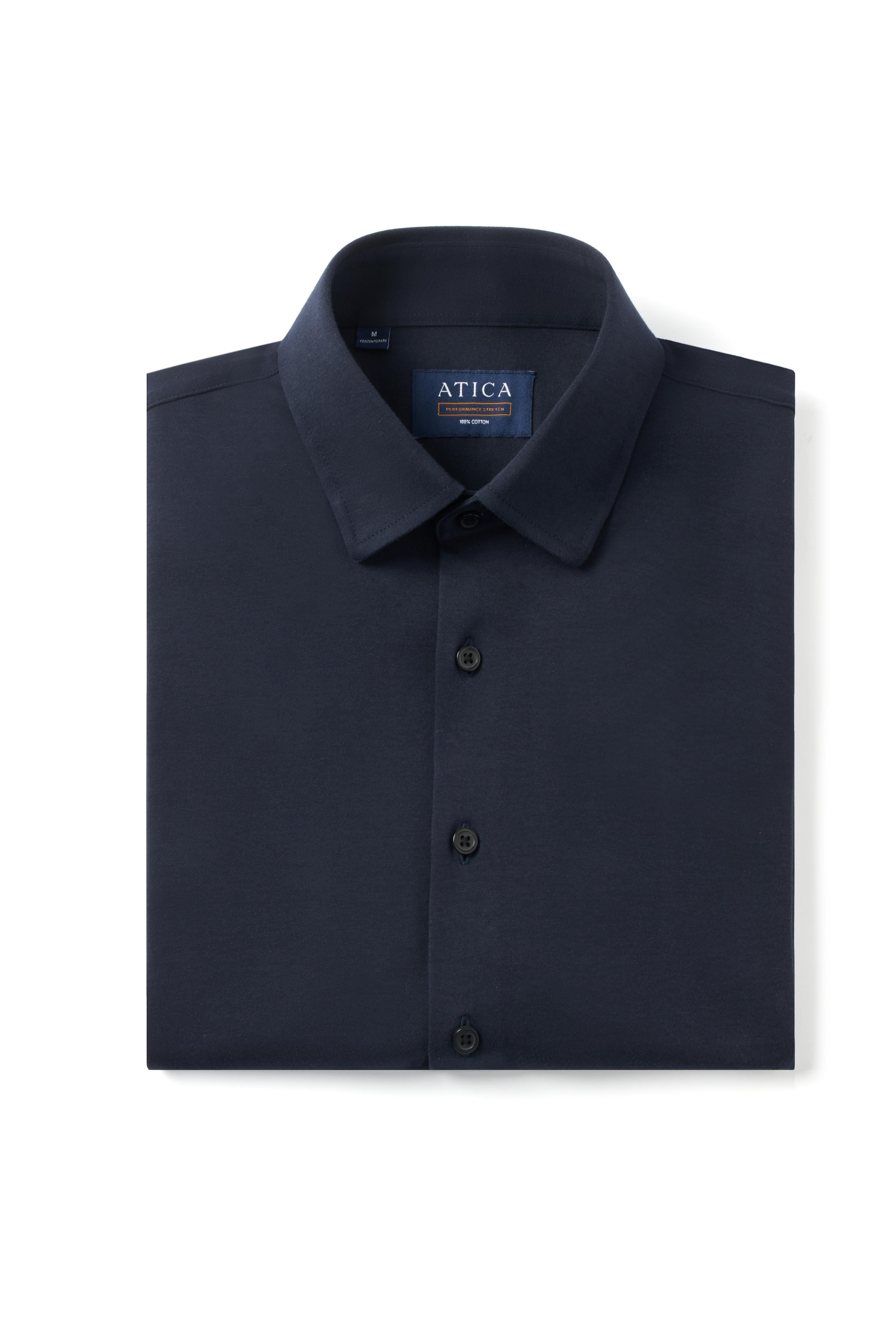 Short Sleeve Button Down Knit Shirt - Dark Navy - Atica Man