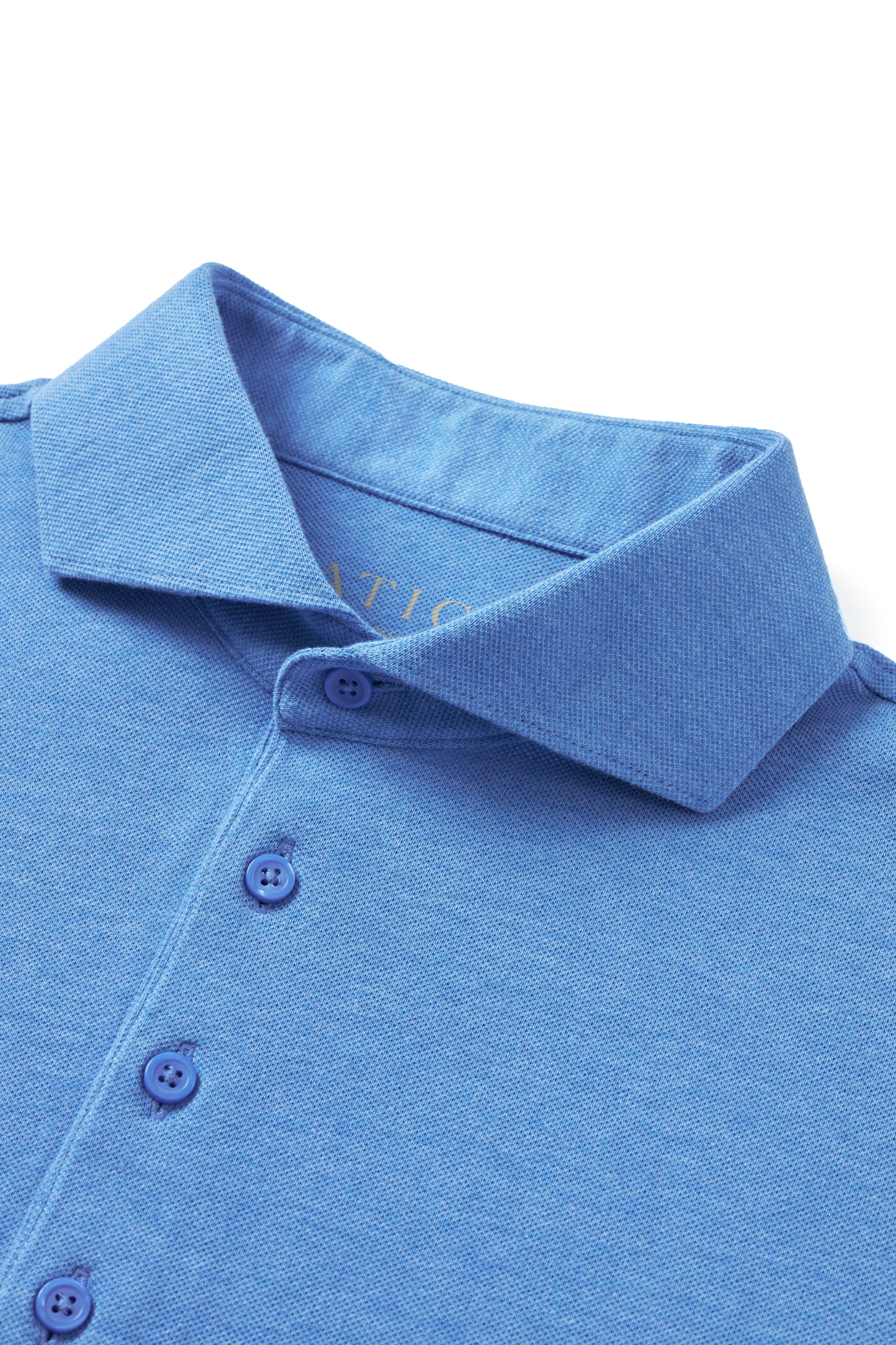Heather Sky Blue Dress Collar Performance Polo - Atica Man
