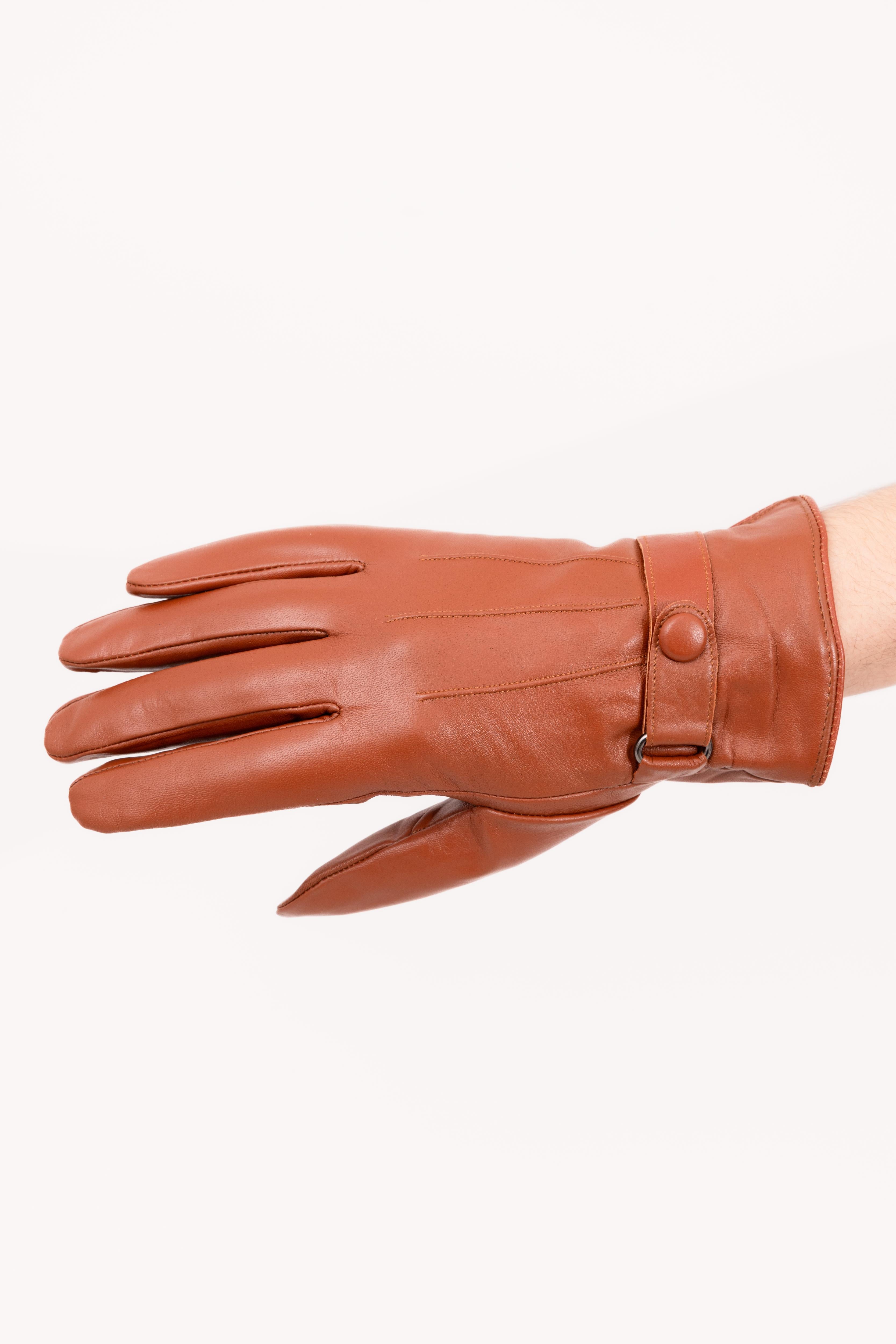 Men’s Nappa Leather Wool Lined Touchscreen Gloves with Wrist Buckle
