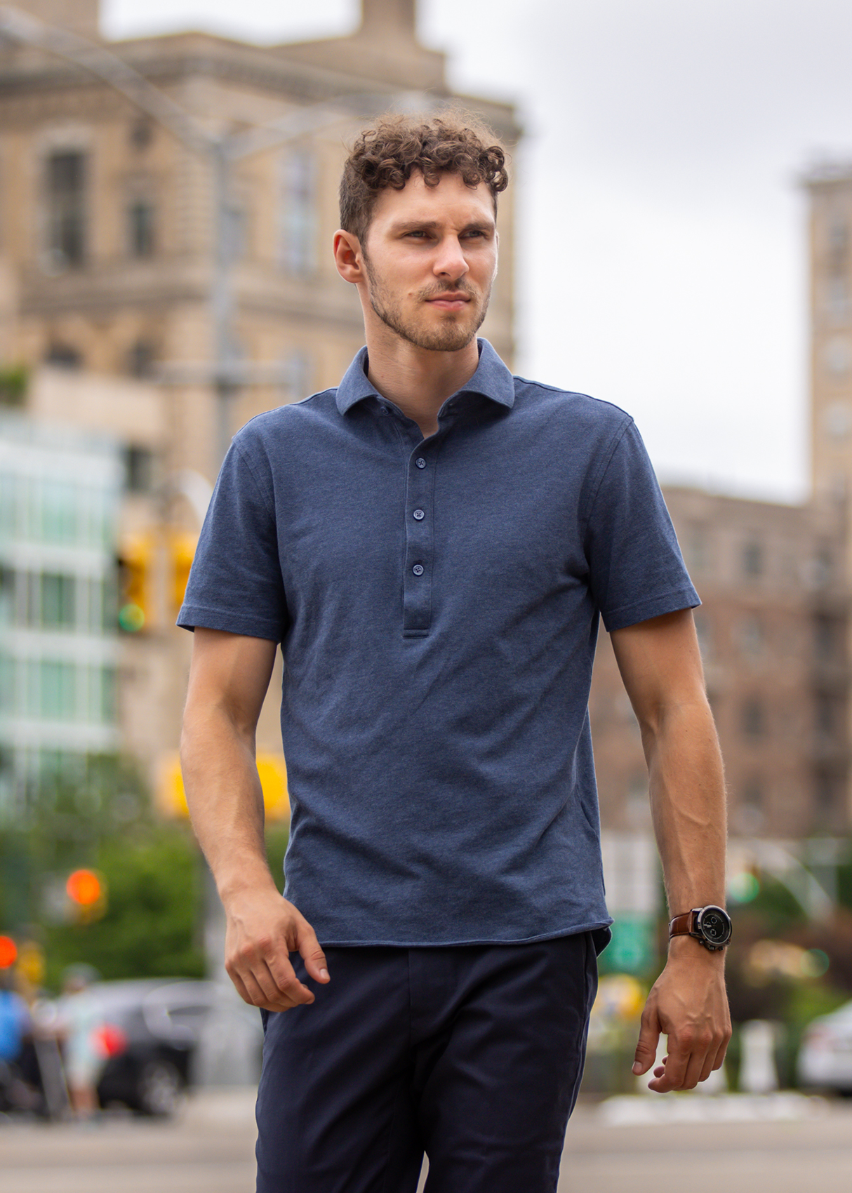 Dress Collar Performance Polo - Heather Blue